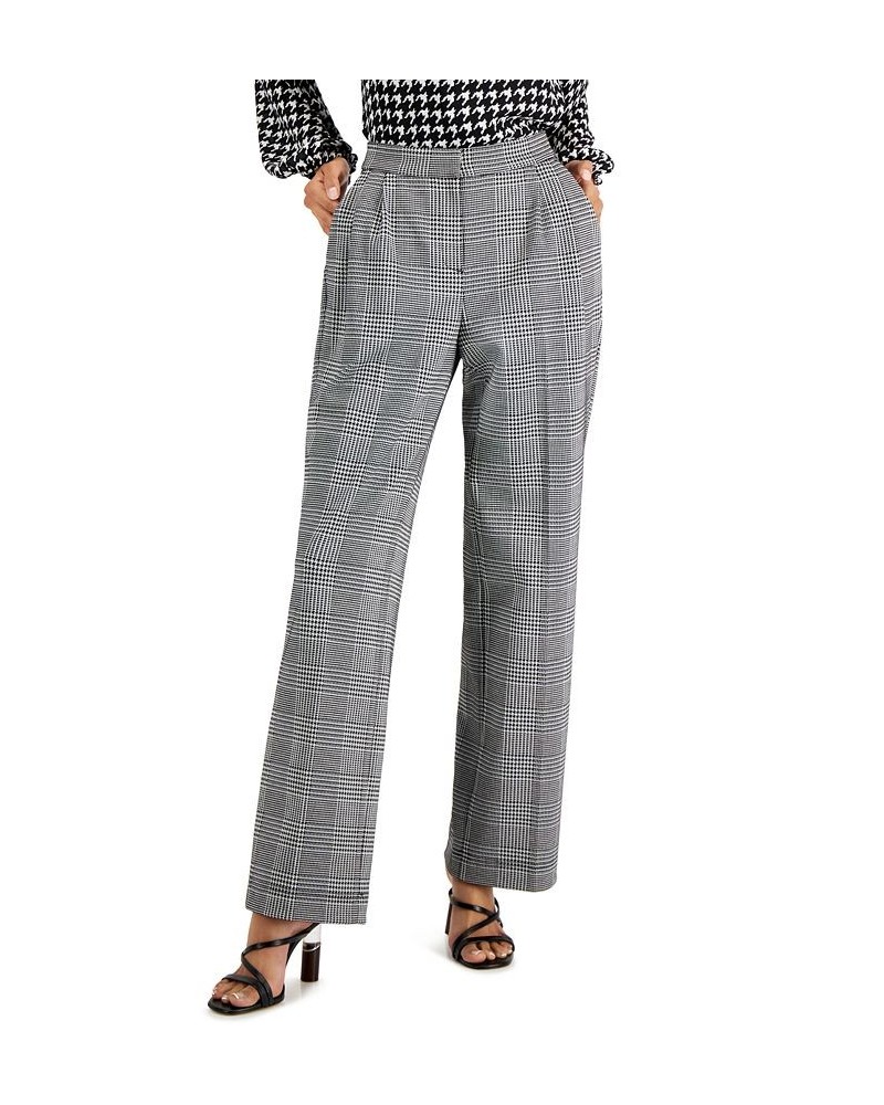 Women's Pleated Plaid Wide-Leg Pants Black/White $32.97 Pants