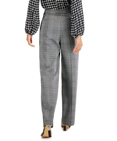 Women's Pleated Plaid Wide-Leg Pants Black/White $32.97 Pants