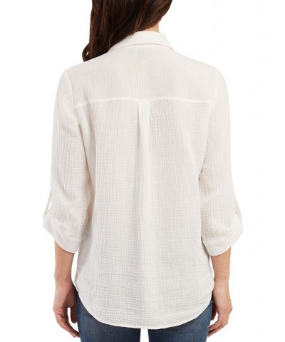 Juniors' Tie-Front Shirt Off White $21.56 Tops