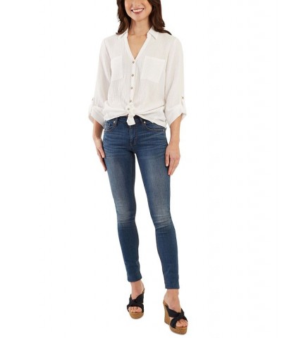 Juniors' Tie-Front Shirt Off White $21.56 Tops