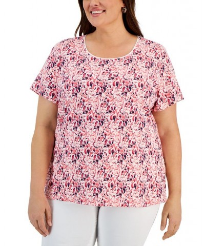 Plus Size April Droplets Scoop-Neck Top Strawberry Pink $10.75 Tops