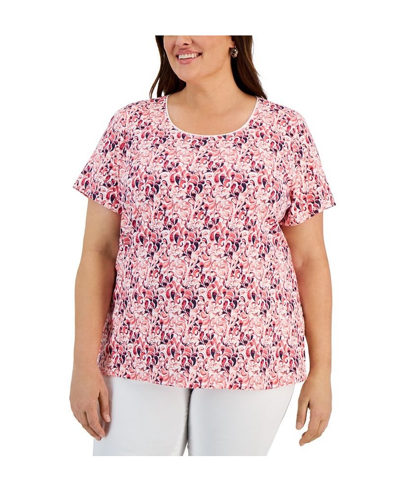 Plus Size April Droplets Scoop-Neck Top Strawberry Pink $10.75 Tops