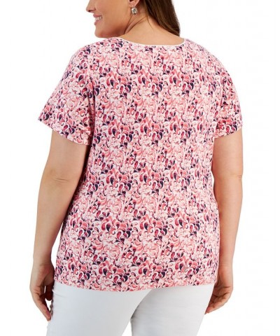 Plus Size April Droplets Scoop-Neck Top Strawberry Pink $10.75 Tops