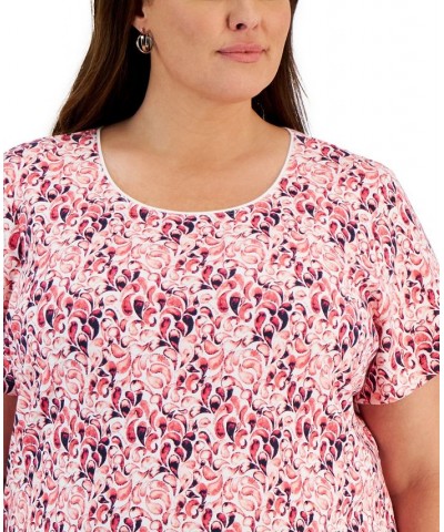 Plus Size April Droplets Scoop-Neck Top Strawberry Pink $10.75 Tops