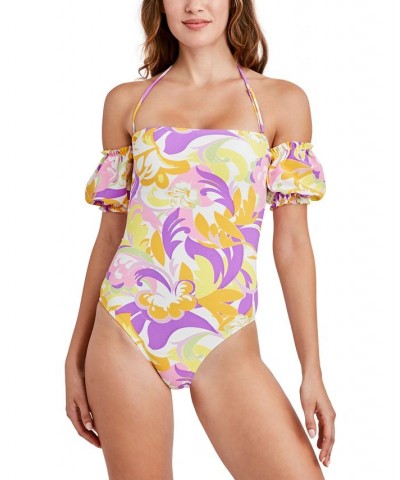 Give It A Swirl Printed Off-The-Shoulder One-Piece Swimsuit Swirl Multi Print $62.00 Swimsuits