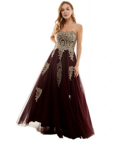 Juniors' Strapless Embellished Ballgown Red $81.51 Dresses