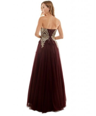 Juniors' Strapless Embellished Ballgown Red $81.51 Dresses