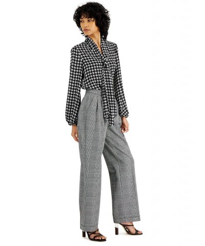 Women's Pleated Plaid Wide-Leg Pants Black/White $32.97 Pants