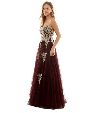 Juniors' Strapless Embellished Ballgown Red $81.51 Dresses