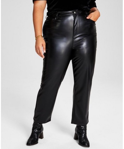 Trendy Plus Size Velvet Bodysuit & Faux-Leather Pants Black $17.11 Pants