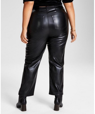 Trendy Plus Size Velvet Bodysuit & Faux-Leather Pants Black $17.11 Pants