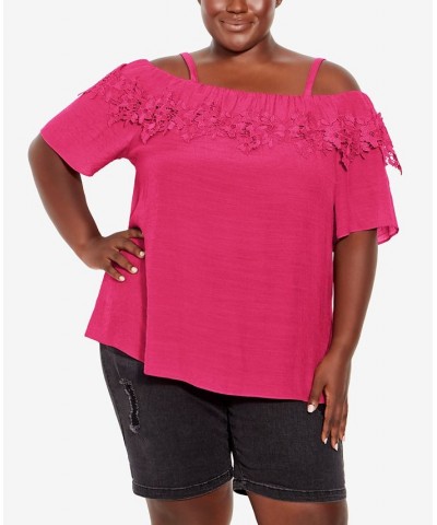 Plus Size Evie Lace Cold Shoulder Top Pink $28.98 Tops