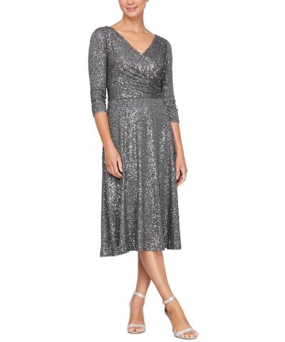 Women's Sequined 3/4-Sleeve Dress Charcoal $94.62 Dresses