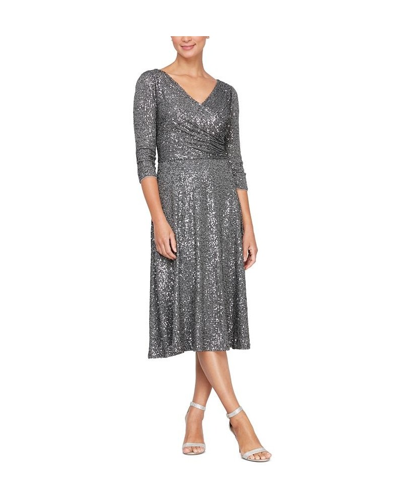 Women's Sequined 3/4-Sleeve Dress Charcoal $94.62 Dresses