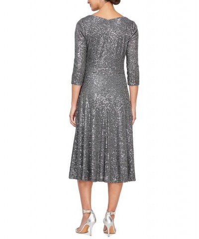 Women's Sequined 3/4-Sleeve Dress Charcoal $94.62 Dresses