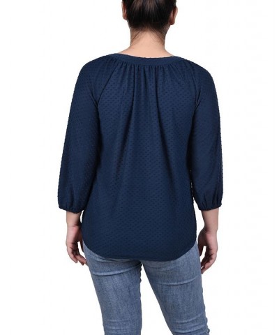 Petite 3/4 Sleeve Swiss Dot Henley Top Blue $21.60 Tops