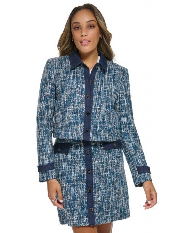 Women's Denim Trim Cropped Tweed Jacket Oceana Multi $40.94 Jackets