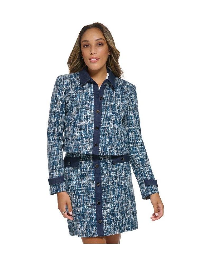 Women's Denim Trim Cropped Tweed Jacket Oceana Multi $40.94 Jackets