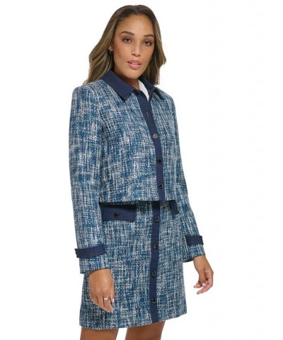 Women's Denim Trim Cropped Tweed Jacket Oceana Multi $40.94 Jackets