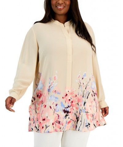 Plus Size Longer Length Nehru Tunic Crema Multi $34.52 Tops