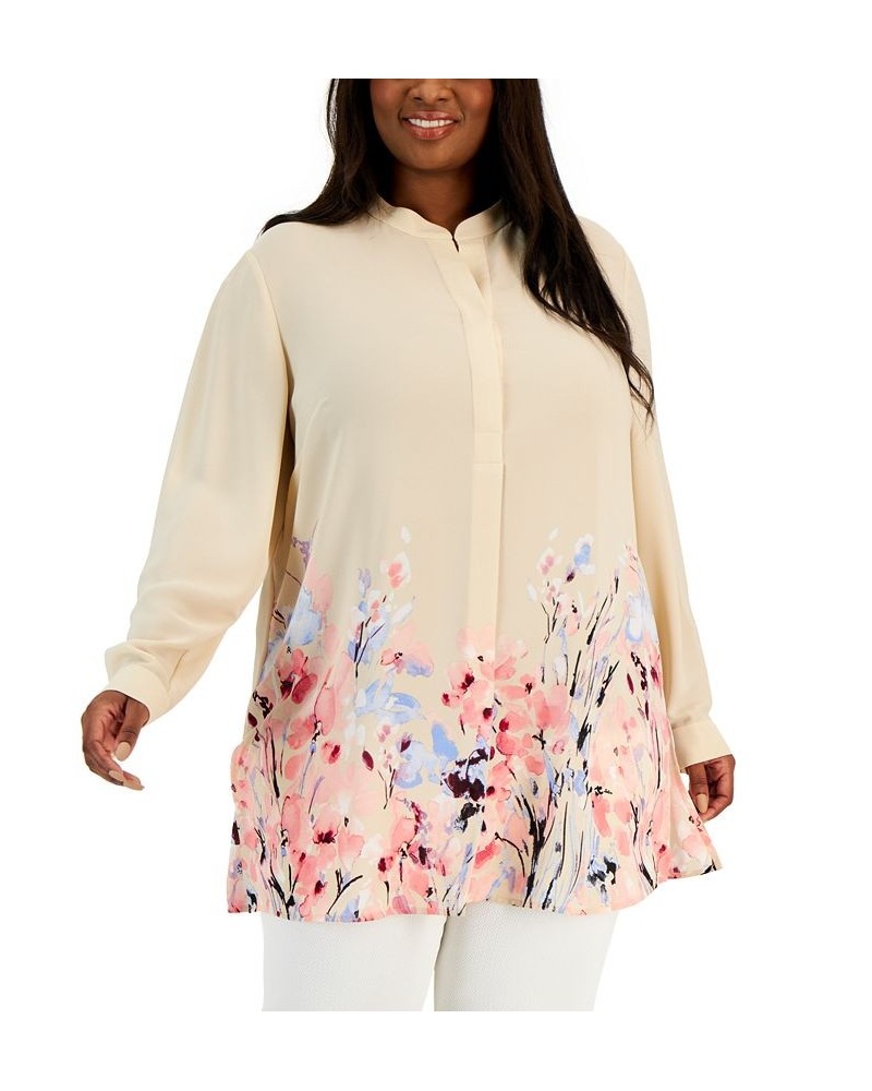 Plus Size Longer Length Nehru Tunic Crema Multi $34.52 Tops