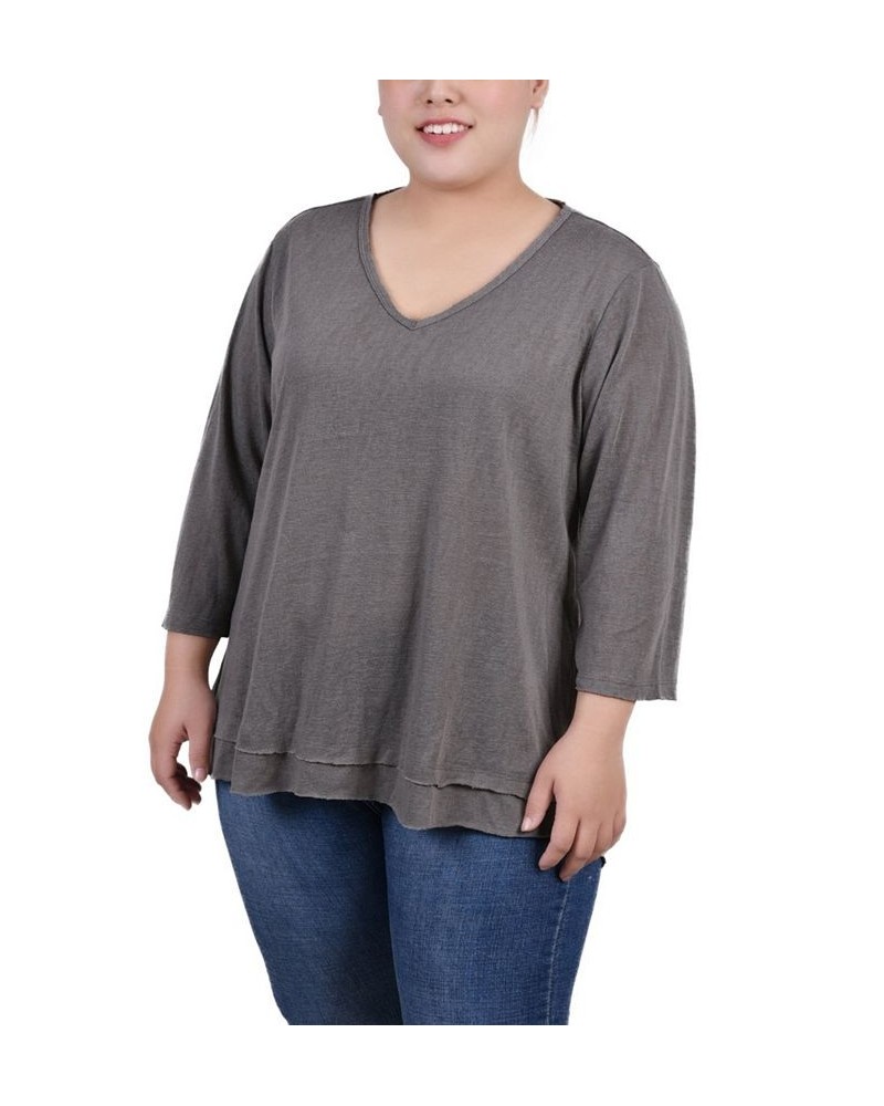 Plus Size 3/4 Sleeve V-Neck Tunic Gray $14.60 Tops