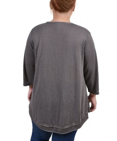 Plus Size 3/4 Sleeve V-Neck Tunic Gray $14.60 Tops