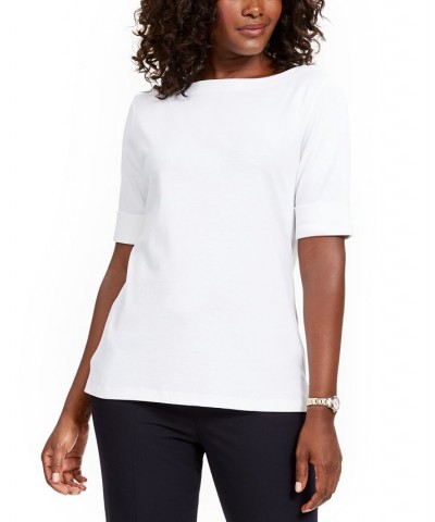 Petite Cotton Elbow-Sleeve T-Shirt Bright White $10.08 Tops