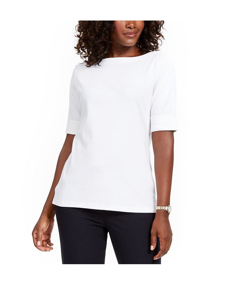 Petite Cotton Elbow-Sleeve T-Shirt Bright White $10.08 Tops