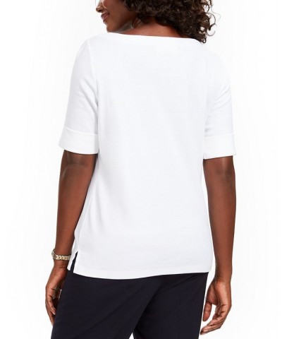 Petite Cotton Elbow-Sleeve T-Shirt Bright White $10.08 Tops