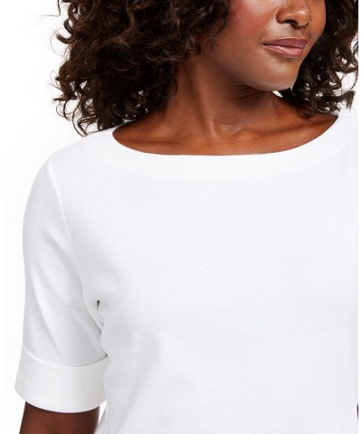 Petite Cotton Elbow-Sleeve T-Shirt Bright White $10.08 Tops