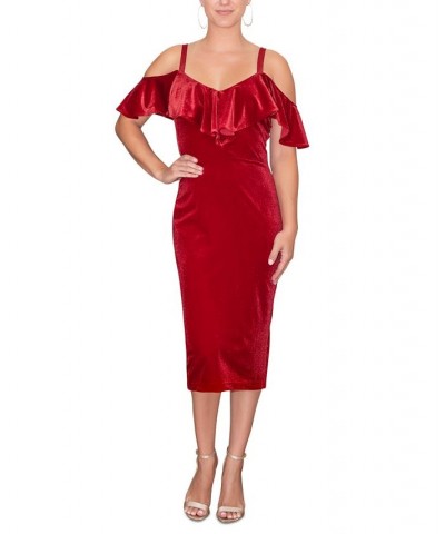 Women's Marcella Ruffled Velvet Dress Chili $31.45 Dresses