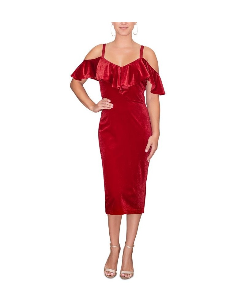 Women's Marcella Ruffled Velvet Dress Chili $31.45 Dresses