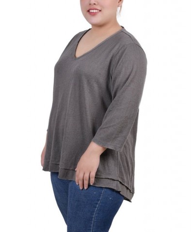 Plus Size 3/4 Sleeve V-Neck Tunic Gray $14.60 Tops