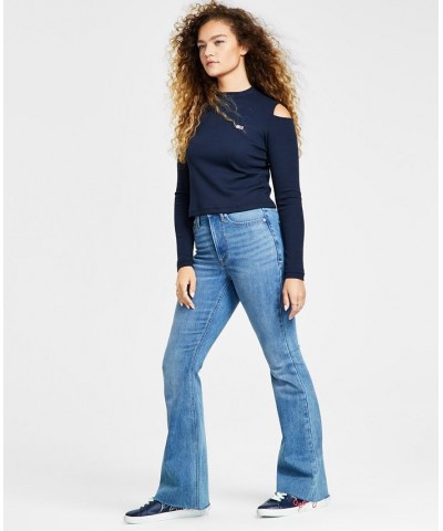 Women's Cold-Shoulder Long-Sleeve T-Shirt & High-Rise Flare-Leg Jeans Gardiners $25.80 Jeans