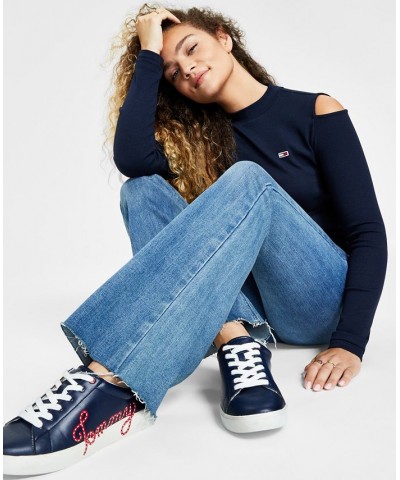 Women's Cold-Shoulder Long-Sleeve T-Shirt & High-Rise Flare-Leg Jeans Gardiners $25.80 Jeans