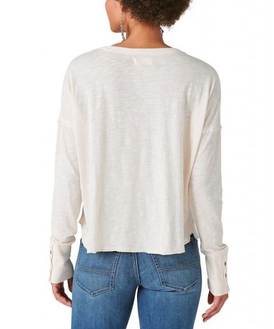 Women's Cotton Long-Sleeve V-Neck Top Tan/Beige $33.39 Tops