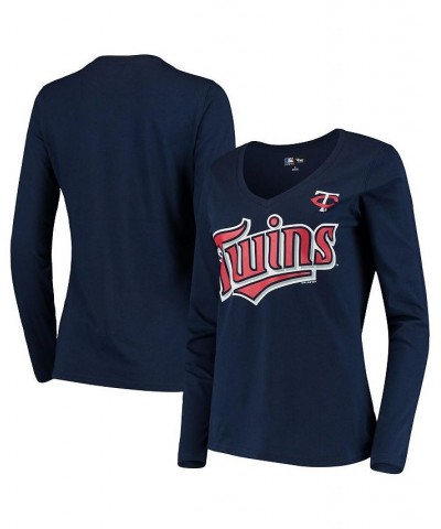 Women's Navy Minnesota Twins Post Season Long Sleeve T-shirt Blue $18.13 Tops