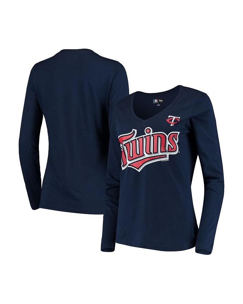 Women's Navy Minnesota Twins Post Season Long Sleeve T-shirt Blue $18.13 Tops