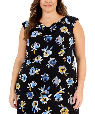 Plus Size Floral Cowl-Neck Sleeveless Top Black Multi $35.19 Tops