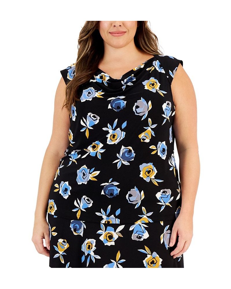 Plus Size Floral Cowl-Neck Sleeveless Top Black Multi $35.19 Tops