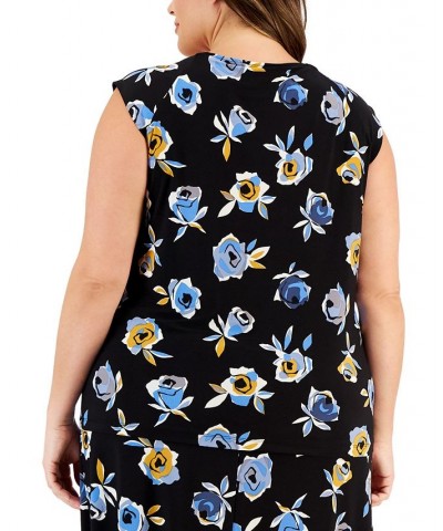 Plus Size Floral Cowl-Neck Sleeveless Top Black Multi $35.19 Tops