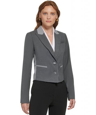 Women's Pinstriped Combo Peak-Lapel Cropped Jacket Cashmere Heather/grey Heather $49.70 Jackets