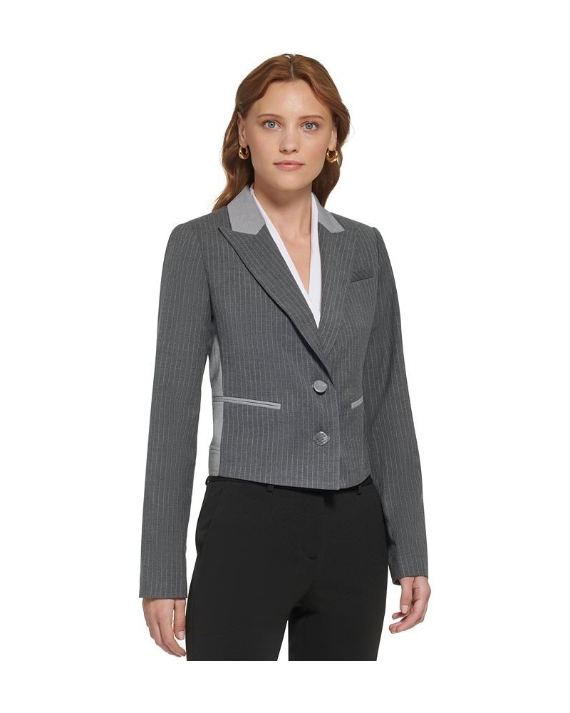 Women's Pinstriped Combo Peak-Lapel Cropped Jacket Cashmere Heather/grey Heather $49.70 Jackets