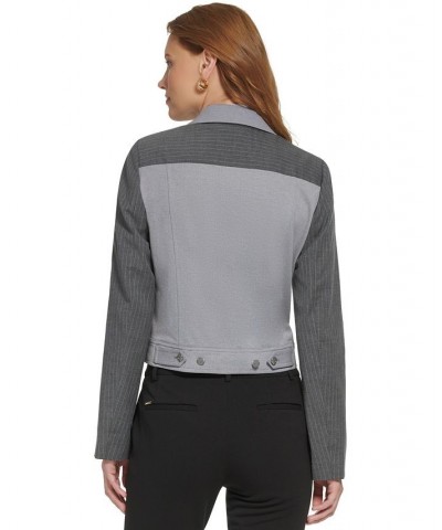 Women's Pinstriped Combo Peak-Lapel Cropped Jacket Cashmere Heather/grey Heather $49.70 Jackets