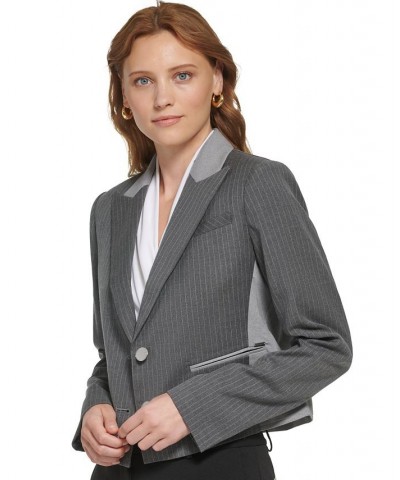 Women's Pinstriped Combo Peak-Lapel Cropped Jacket Cashmere Heather/grey Heather $49.70 Jackets