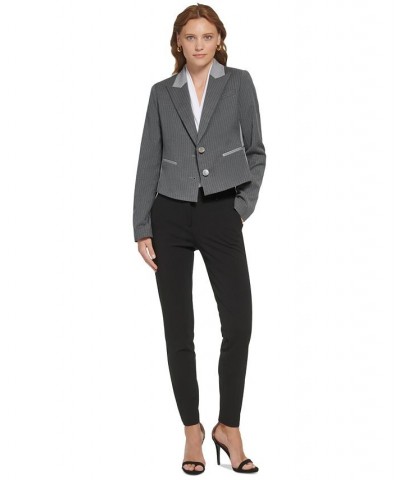 Women's Pinstriped Combo Peak-Lapel Cropped Jacket Cashmere Heather/grey Heather $49.70 Jackets