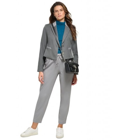 Women's Pinstriped Combo Peak-Lapel Cropped Jacket Cashmere Heather/grey Heather $49.70 Jackets