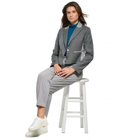 Women's Pinstriped Combo Peak-Lapel Cropped Jacket Cashmere Heather/grey Heather $49.70 Jackets