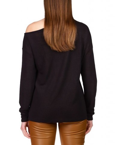 Women's Full Time Lover Cold-Shoulder Top Black $18.77 Tops